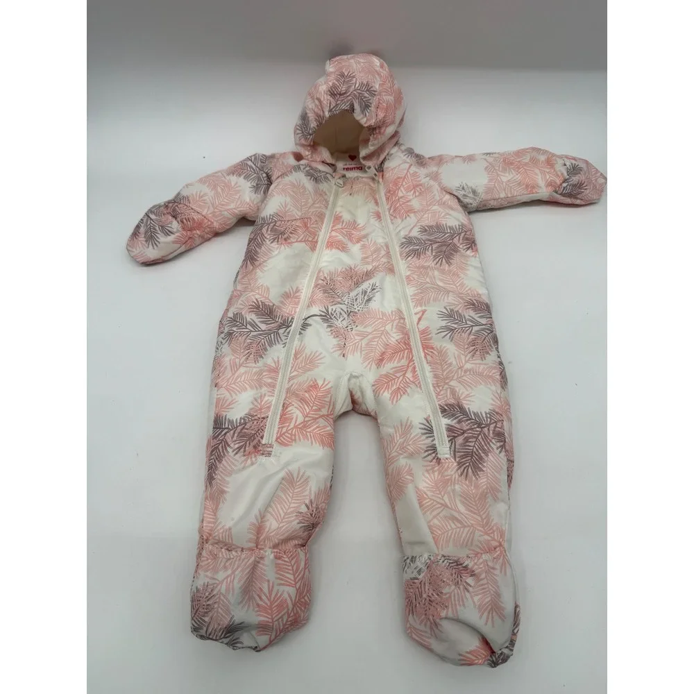 Reima Baby Bunting Snowsuit Pink Leaf Print Hooded One Piece 6-9M 510358